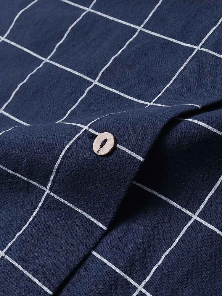 Kvinnor Rutnät Button Up Lapel Casual Långärmade Skjortor