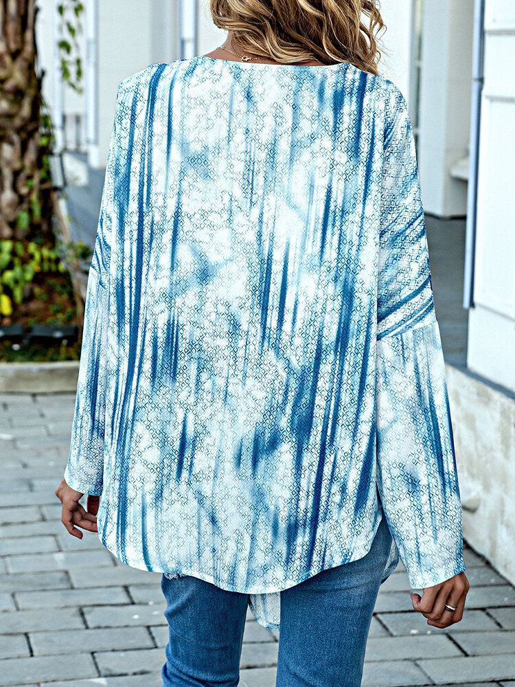 Kvinnor Tie Dye Print Knotted Långärmad Casual Blus