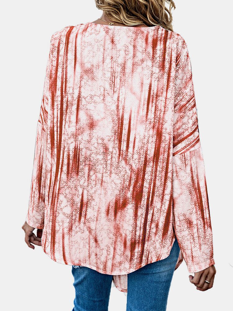 Kvinnor Tie Dye Print Knotted Långärmad Casual Blus