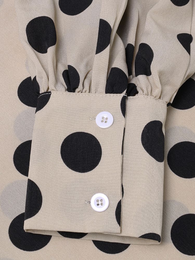 Polka Dots Printing Lykta Ärm Halsringning Fluga Casual Blus För Kvinnor