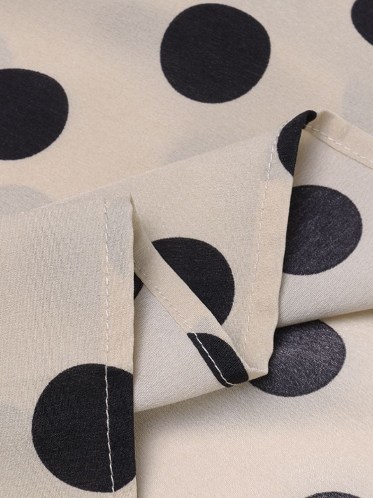 Polka Dots Printing Lykta Ärm Halsringning Fluga Casual Blus För Kvinnor