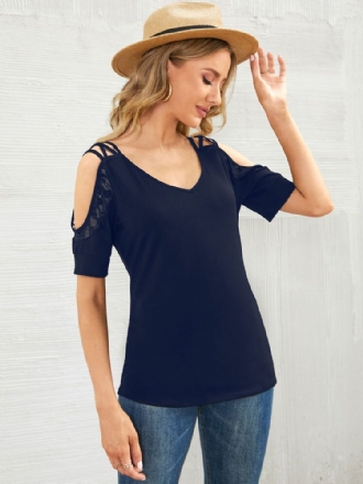 Solid Lace Splicing Cold Shoulder Backless Casual Blus