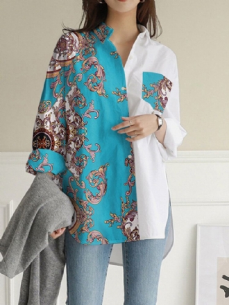 Tribal Pattern Contrast Color Pocket Button Down Shirt