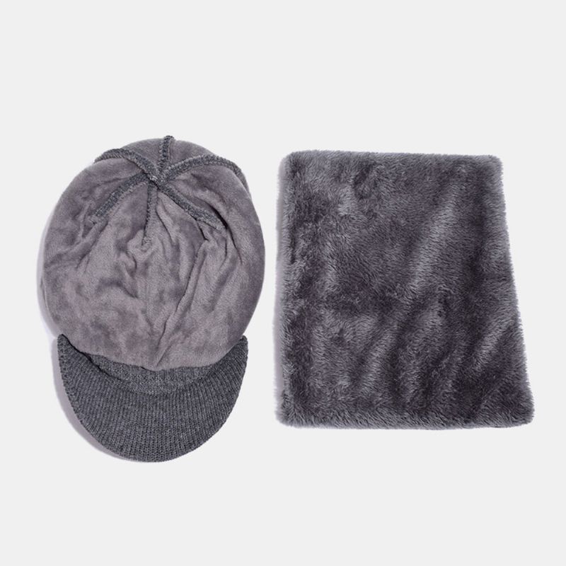 2 St Herr Winter Plus Velvet Warm Cashmere Bonnet Stickade Kepsar Scarf Mask Outdoor Wild Elastisk Justerbar Vindtät Beanie Skull Hat