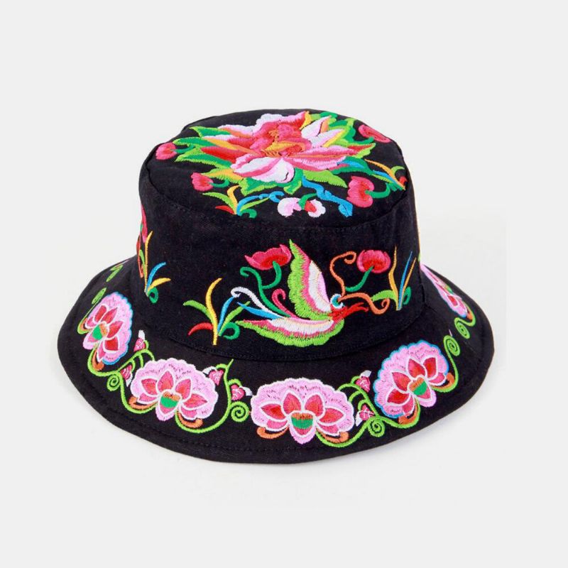 Broderi Mönster I Etnisk Stil Rund Form Visir Solhatt Bucket Hat För Kvinnor