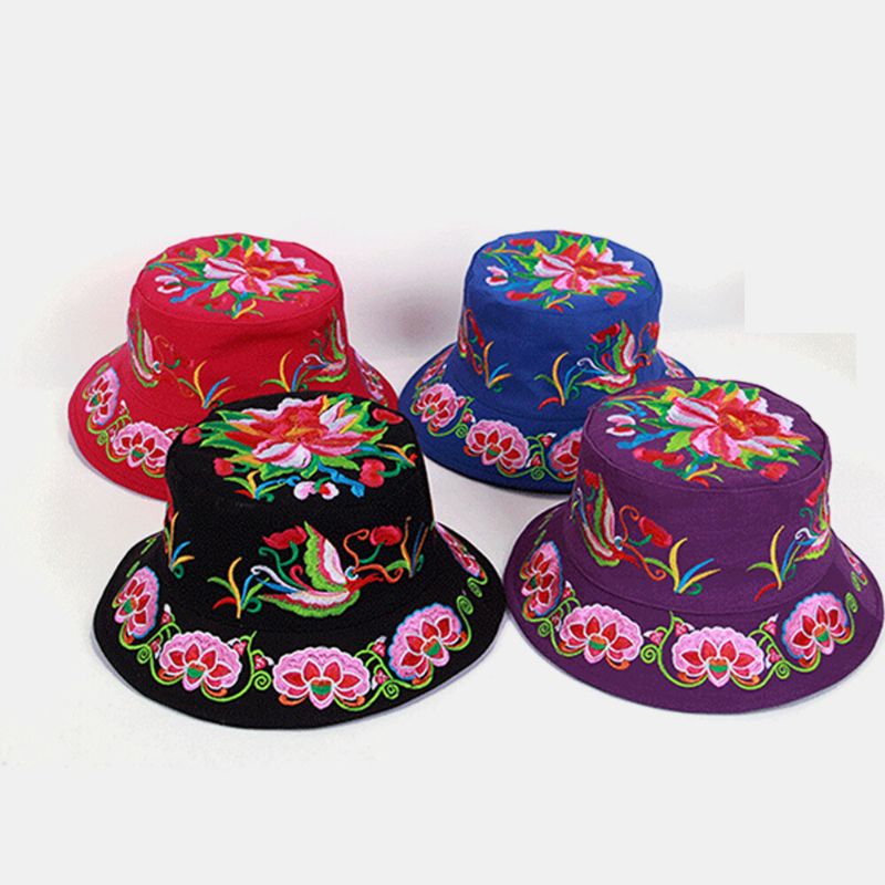 Broderi Mönster I Etnisk Stil Rund Form Visir Solhatt Bucket Hat För Kvinnor