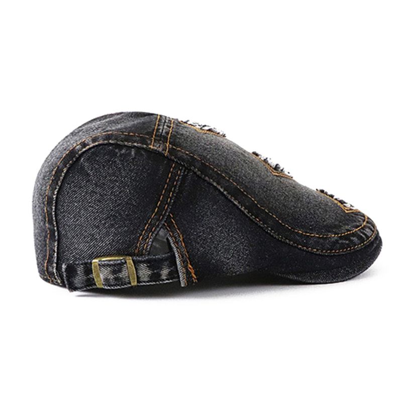 Collrown Herr Denim Distressed Frayed Andningsbar Solskydd Kort Brätte Casual Vintage Forward Hattar Basker Platta Kepsar