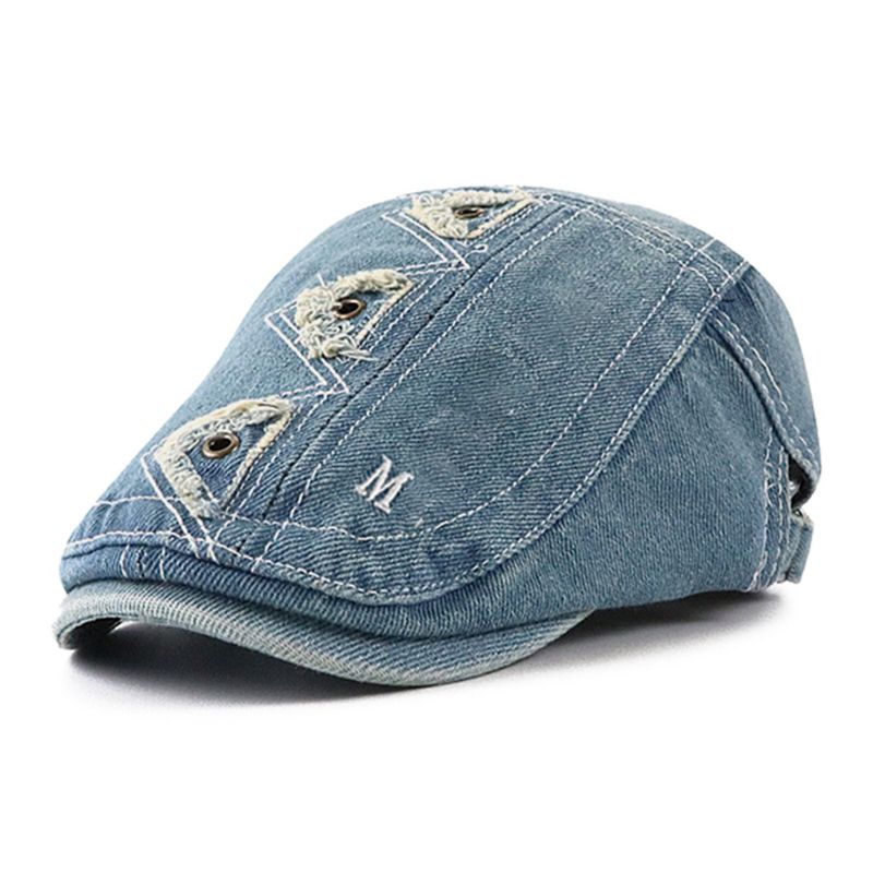 Collrown Herr Denim Distressed Frayed Andningsbar Solskydd Kort Brätte Casual Vintage Forward Hattar Basker Platta Kepsar