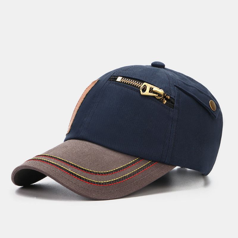 Collrown Herr Kontrastfärg Patch Dragkedja Dekor Vintage Mode Solskydd Baseballhatt