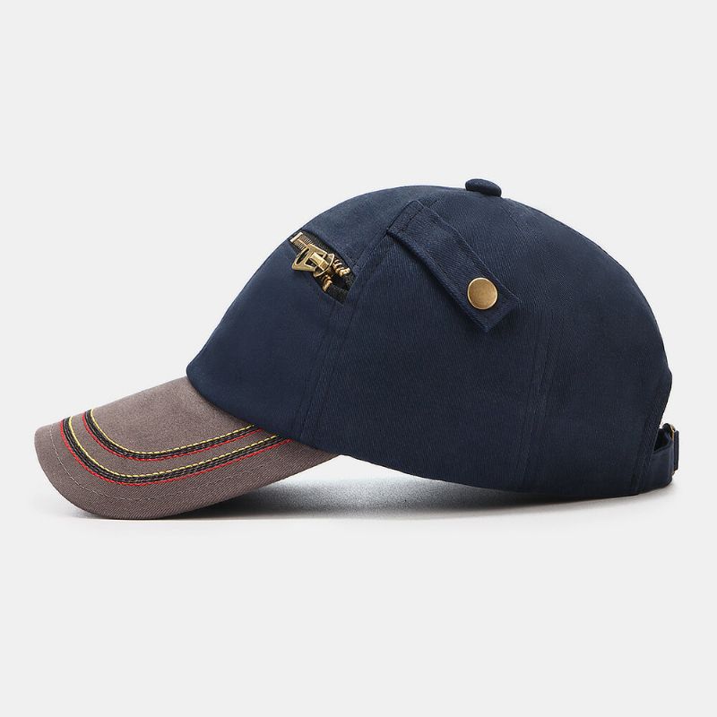 Collrown Herr Kontrastfärg Patch Dragkedja Dekor Vintage Mode Solskydd Baseballhatt