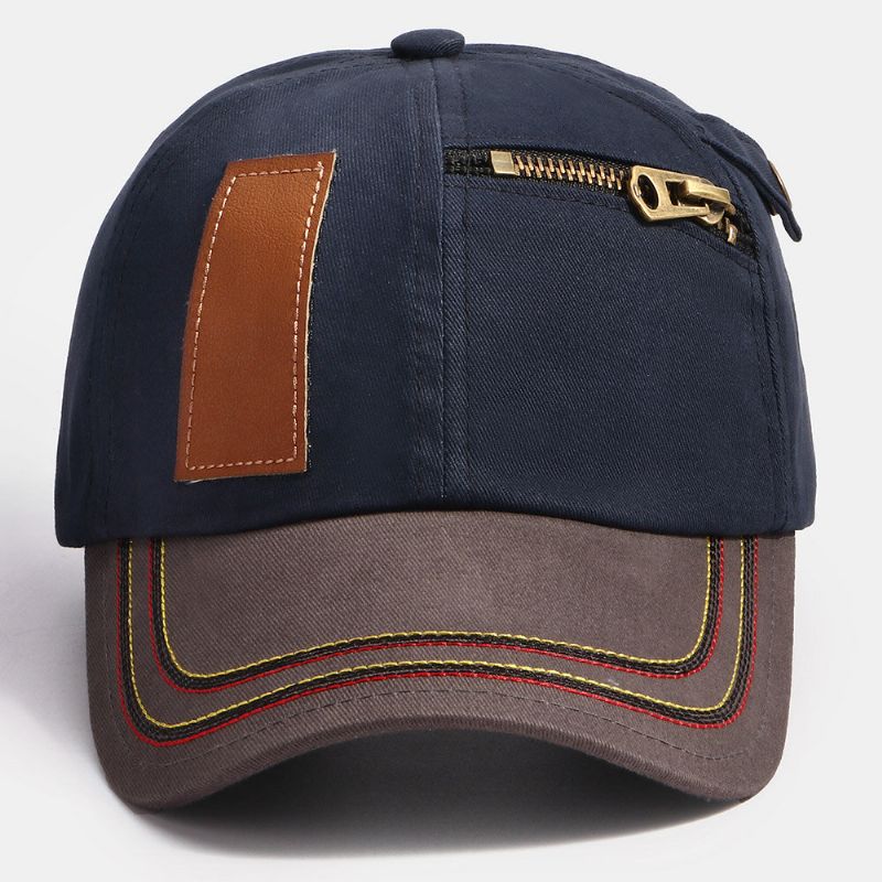 Collrown Herr Kontrastfärg Patch Dragkedja Dekor Vintage Mode Solskydd Baseballhatt