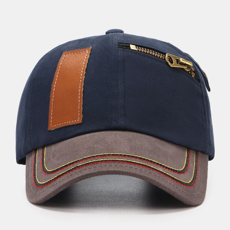 Collrown Herr Kontrastfärg Patch Dragkedja Dekor Vintage Mode Solskydd Baseballhatt