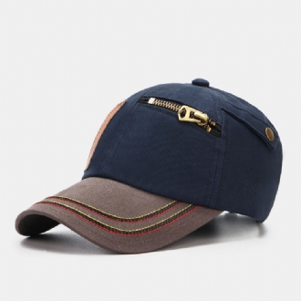 Collrown Herr Kontrastfärg Patch Dragkedja Dekor Vintage Mode Solskydd Baseballhatt