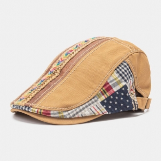 Collrown Unisex Bomull Patchwork Regnbågsfärgad Vävd Halmrep Dekoration Casual All-match Basker Flat Cap Ivy Cap