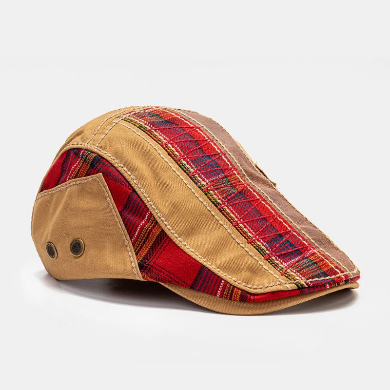 Collrown Unisex Patchwork Brevmönster Broderi Casual Vintage Basker Platt Keps Framåt Hatt