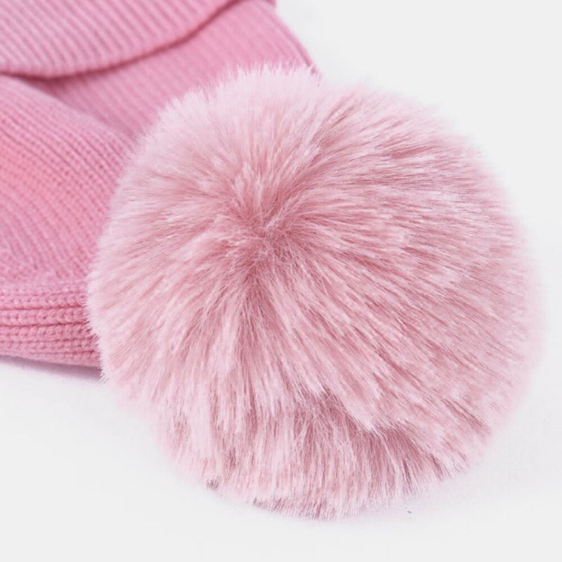 Dam 2st Ull Vinter Håll Värmen Dagligen Casual Nacke Ansiktsskydd Fluff Ball Stickad Mössa Beanie Mask