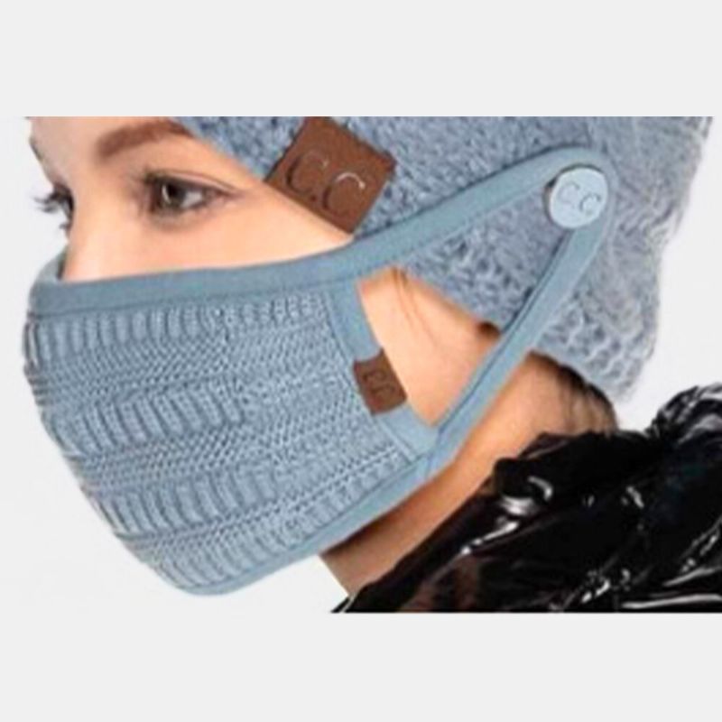 Dam 2st Woolen Plus Thicken Keep Warm Öron Ansiktsskydd Stickad Hattmask Med Luddboll