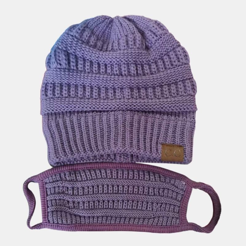 Dam 2st Woolen Plus Thicken Keep Warm Öron Ansiktsskydd Stickad Hattmask Med Luddboll