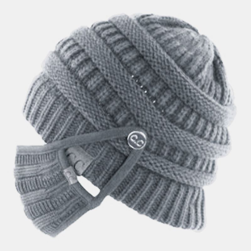 Dam 2st Woolen Plus Thicken Keep Warm Öron Ansiktsskydd Stickad Hattmask Med Luddboll