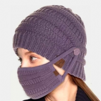 Dam 2st Woolen Plus Thicken Keep Warm Öron Ansiktsskydd Stickad Hattmask Med Luddboll