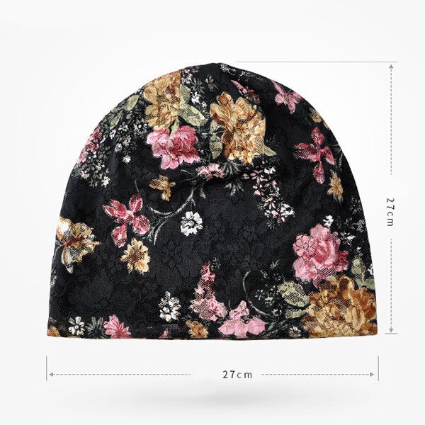 Dam Blommor Bomull Spets Mössa Etnisk Vintage Bra Elastisk Turban Kepsar Som Andas