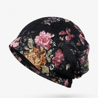 Dam Blommor Bomull Spets Mössa Etnisk Vintage Bra Elastisk Turban Kepsar Som Andas