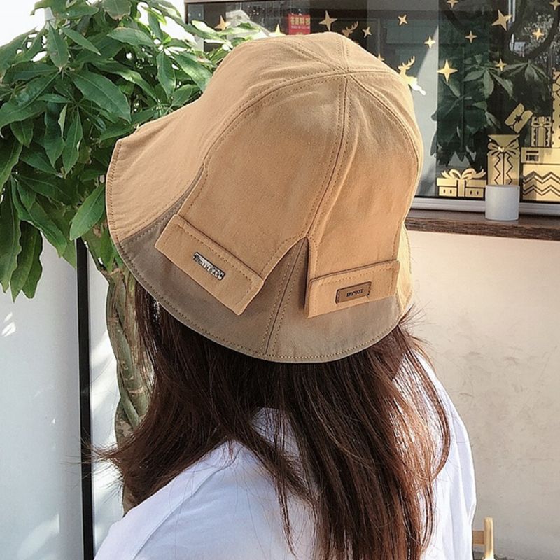 Dam Bomull Dubbelsidig Kortbrättad Casual Sunshade Wild Bucket Hat