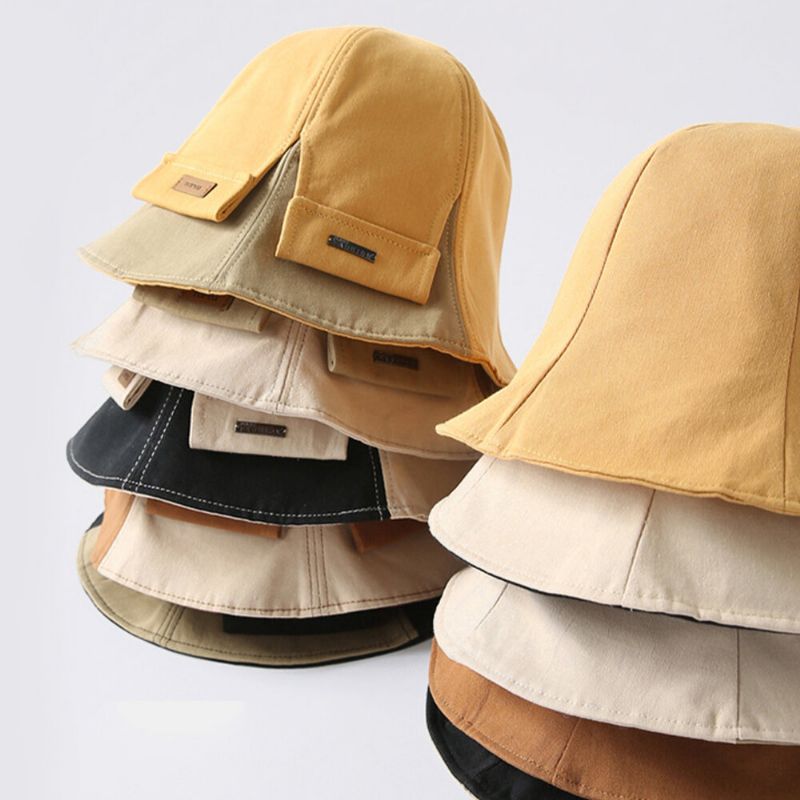 Dam Bomull Dubbelsidig Kortbrättad Casual Sunshade Wild Bucket Hat