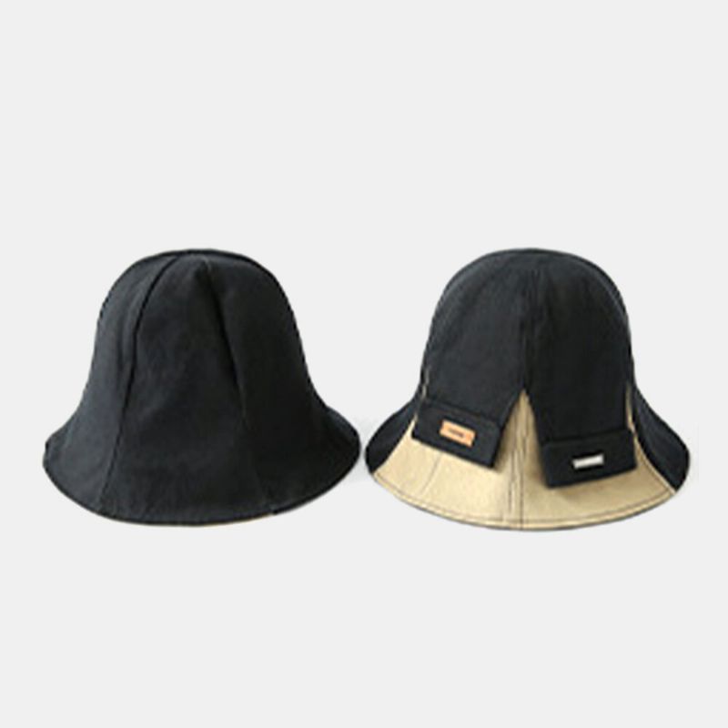 Dam Bomull Dubbelsidig Kortbrättad Casual Sunshade Wild Bucket Hat