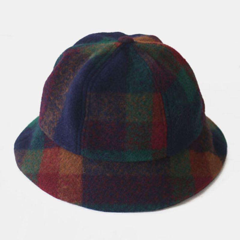 Dam Bomull Patchwock Plädmönster Vintage Casual Warm Bucket Hat