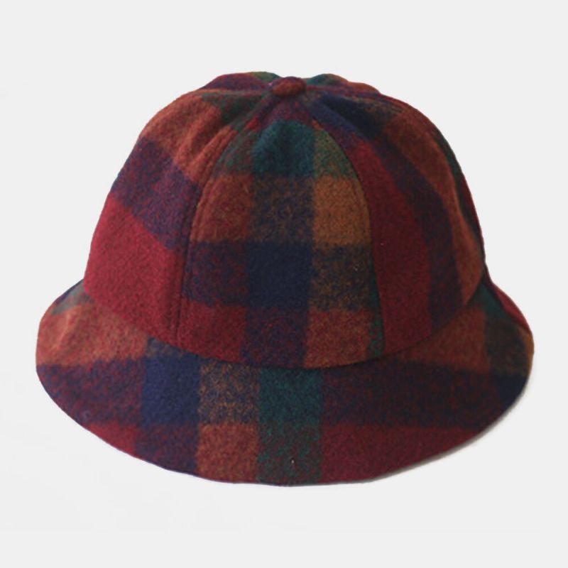 Dam Bomull Patchwock Plädmönster Vintage Casual Warm Bucket Hat