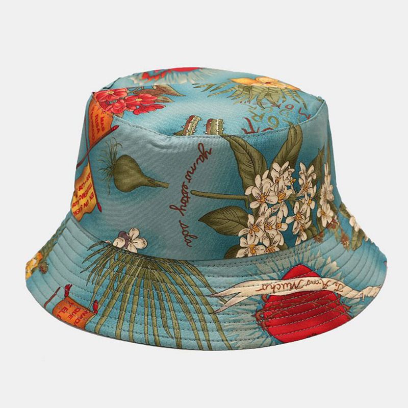 Dam Dubbelsidig Sommar Uv-skydd Marint Växtmönster Casual Enkel Solhatt Bucket Hat