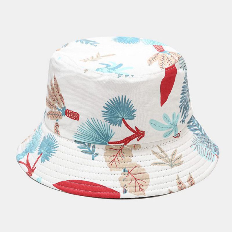 Dam Dubbelsidig Sommar Uv-skydd Marint Växtmönster Casual Enkel Solhatt Bucket Hat