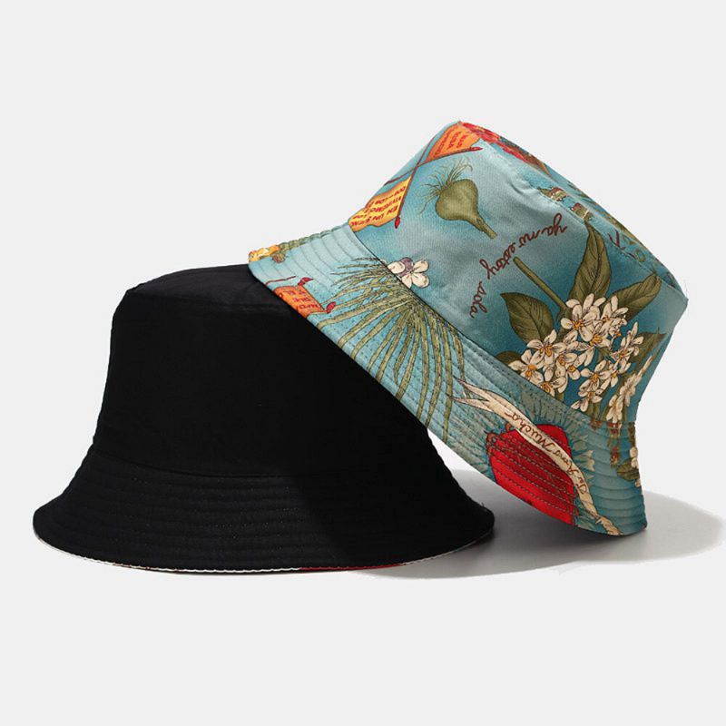 Dam Dubbelsidig Sommar Uv-skydd Marint Växtmönster Casual Enkel Solhatt Bucket Hat