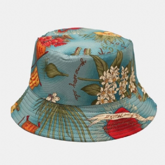 Dam Dubbelsidig Sommar Uv-skydd Marint Växtmönster Casual Enkel Solhatt Bucket Hat