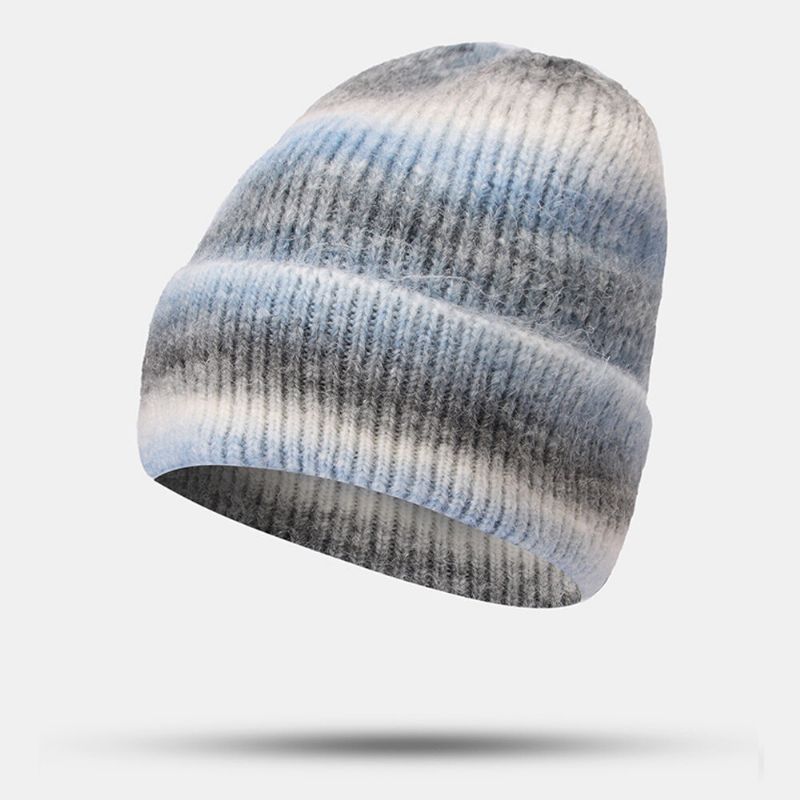 Dam Gradient Höst Vinter Varm Stickad Mössa Personlighet Vild Flänsande Öronskydd Beanie Hatt