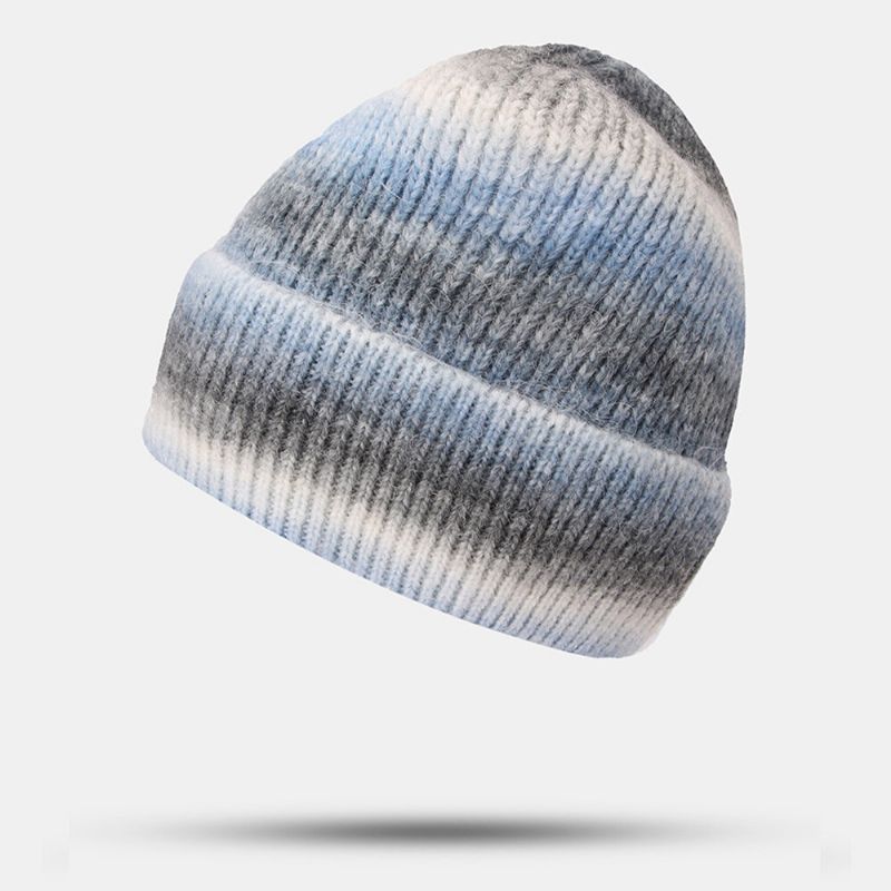 Dam Gradient Höst Vinter Varm Stickad Mössa Personlighet Vild Flänsande Öronskydd Beanie Hatt