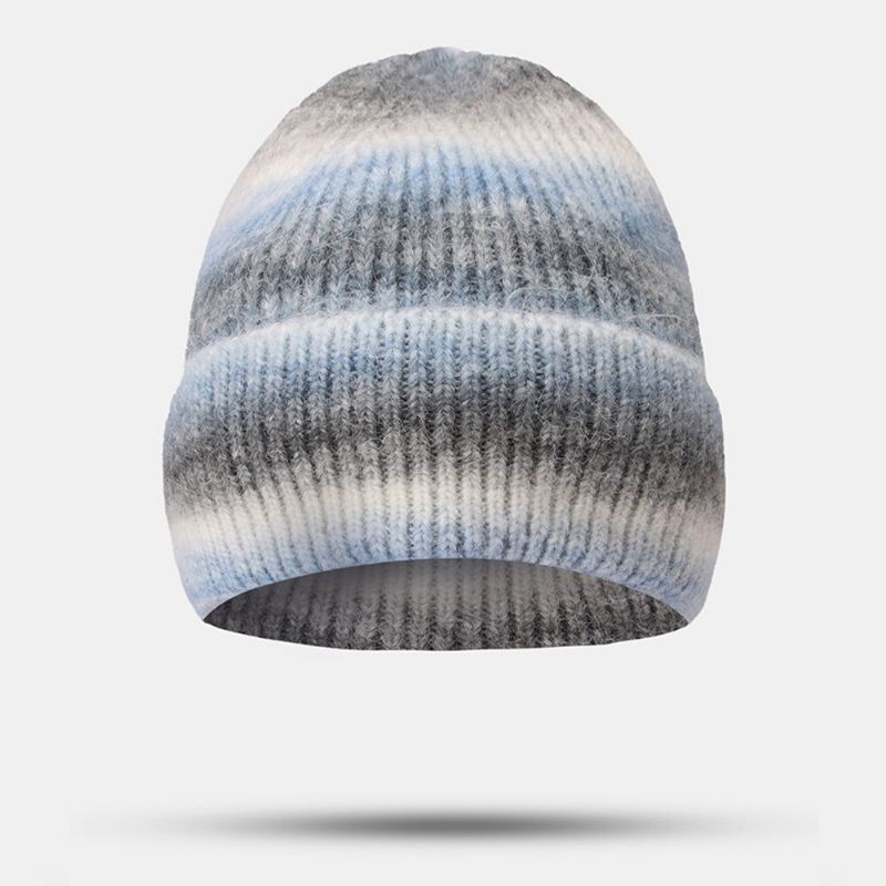 Dam Gradient Höst Vinter Varm Stickad Mössa Personlighet Vild Flänsande Öronskydd Beanie Hatt