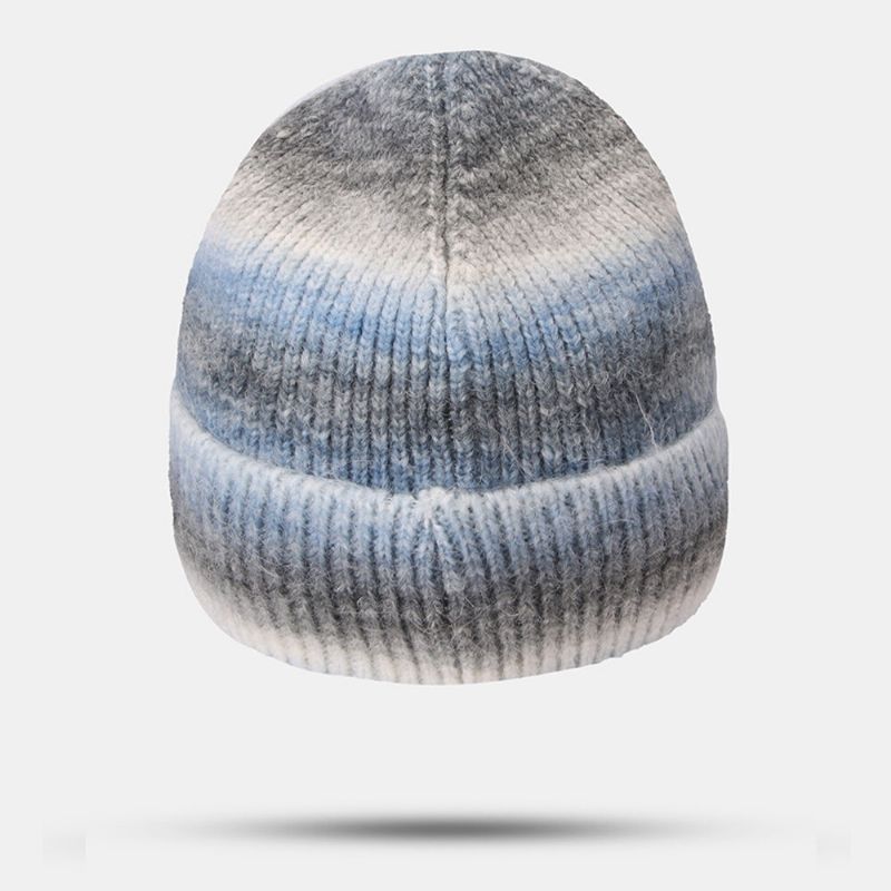 Dam Gradient Höst Vinter Varm Stickad Mössa Personlighet Vild Flänsande Öronskydd Beanie Hatt