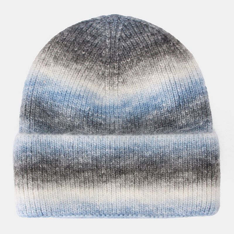 Dam Gradient Höst Vinter Varm Stickad Mössa Personlighet Vild Flänsande Öronskydd Beanie Hatt