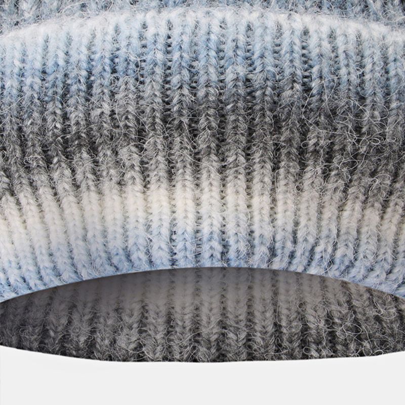 Dam Gradient Höst Vinter Varm Stickad Mössa Personlighet Vild Flänsande Öronskydd Beanie Hatt