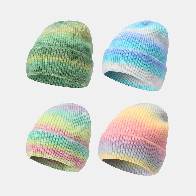 Dam Gradient Höst Vinter Varm Stickad Mössa Personlighet Vild Flänsande Öronskydd Beanie Hatt