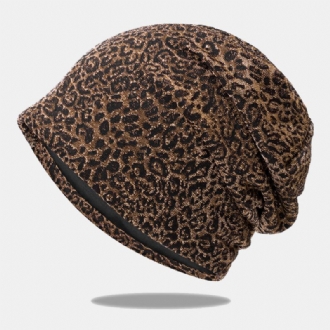 Dam Leopardmönster Elastisk Baotou-hatt Sommar Höst Utomhussolskydd Andas Justerbar Skull Hat Beanie Hatt