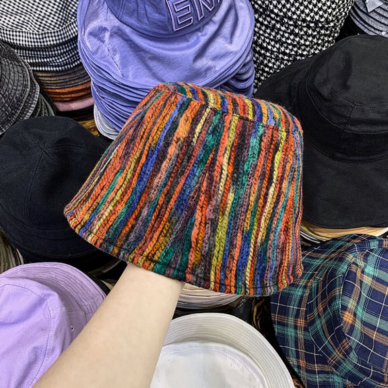 Dam Ylle Blandad Färg Personlighet Street Trend Färgglad Bucket Hat