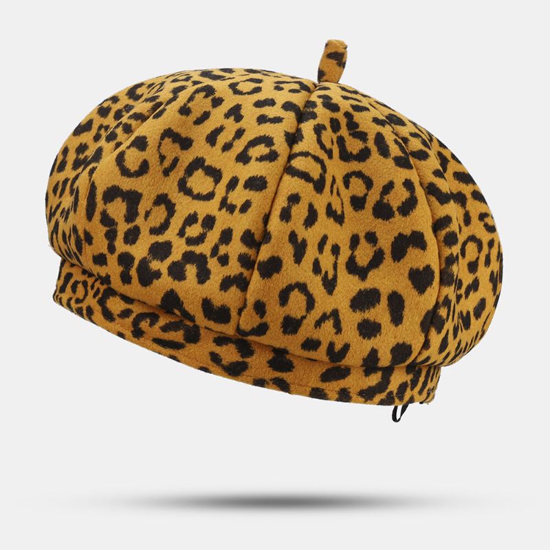 Dam Ylle Varm Ung All-match Leopard Mönster Målare Hatt Newsboy Hatt Åttakantig Hatt Basker Hatt