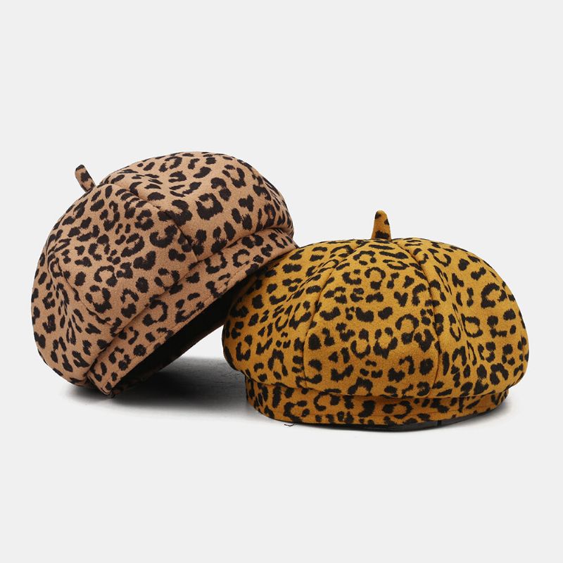 Dam Ylle Varm Ung All-match Leopard Mönster Målare Hatt Newsboy Hatt Åttakantig Hatt Basker Hatt