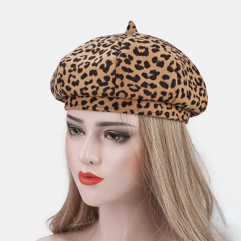 Dam Ylle Varm Ung All-match Leopard Mönster Målare Hatt Newsboy Hatt Åttakantig Hatt Basker Hatt