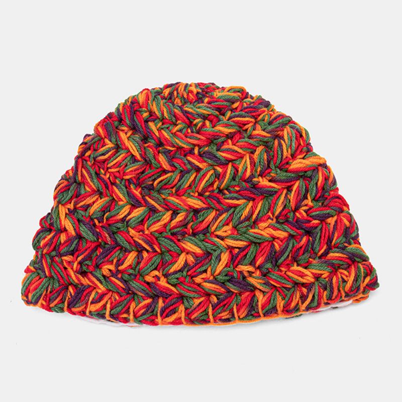 Damer Kort Brättat Färgad Grovstickad Yllehatt Vinter Matchande Handvävd Dome Bucket Hat Stickad Hatt