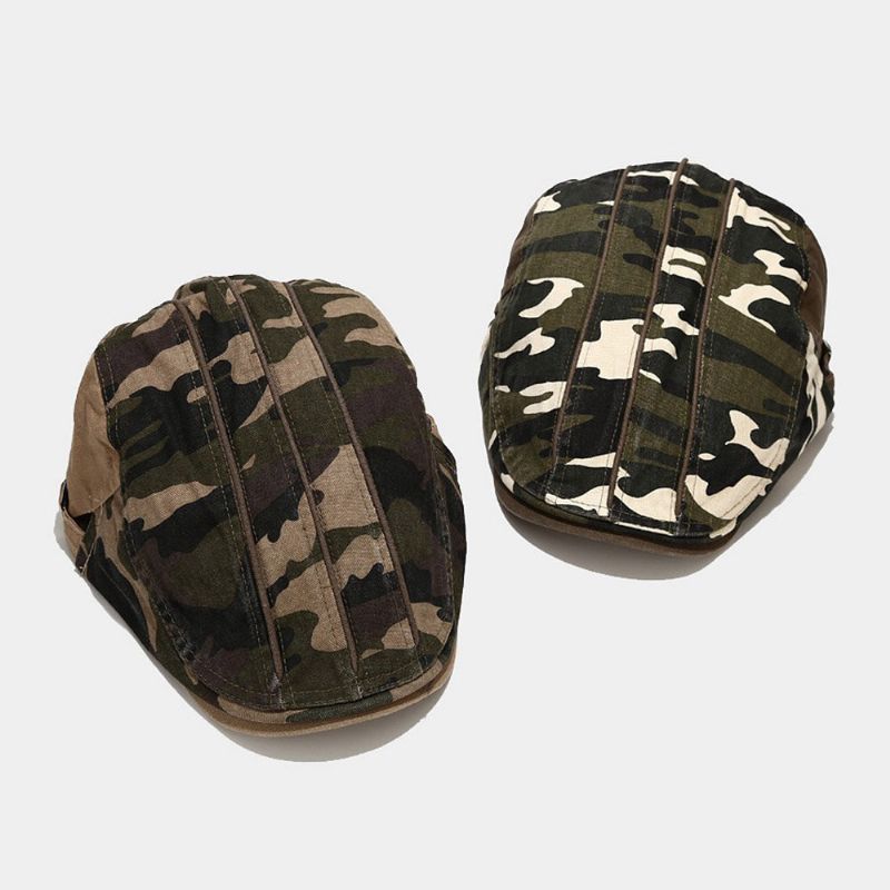 Herr Bomull Baskerkeps Camouflage Casual Solskydd Framåt Hatt Platt Keps