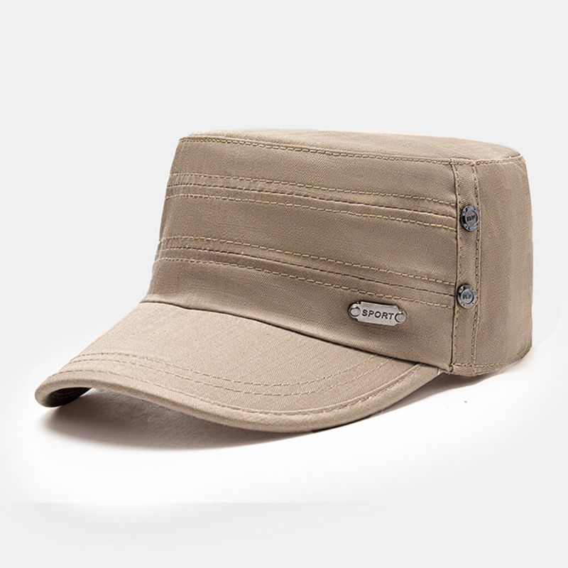 Herr Bomull Justerbar Rem Army Keps Kadett Hatt Metalletikett Design Militär Keps Flat Top Cap